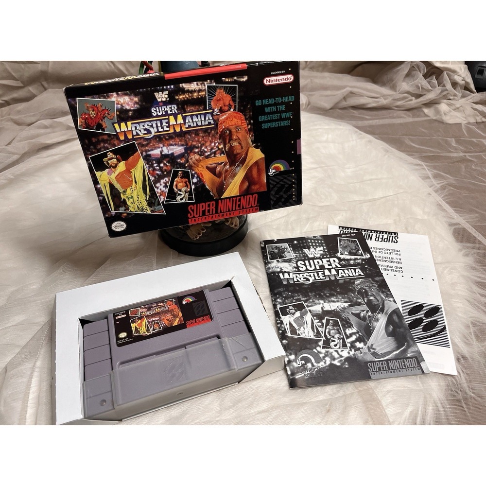 WF Super Wrestle Mania SNES W/ Box Manual Insert Game Tested Working Very‎ Nice